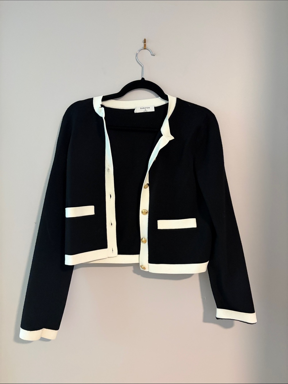 Babaton Black and White Cropped Cardigan Sweater